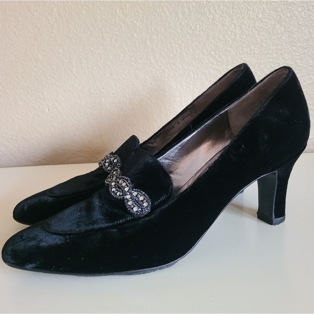 vintage bruno magli couture black velvet rhinestone pumps heels size 9AA - Picture 5 of 9